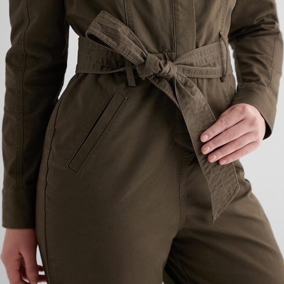 NWT Express Puff Sleeve Tie Waist Chino Jumpsuit - Picture 3 of 8